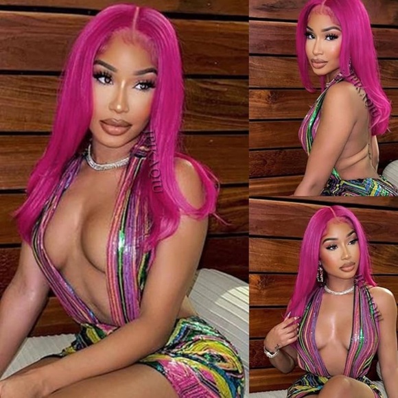 22” STRAIGHT Vibrant Pink Women's Hair LACE FRONT WIG NEW